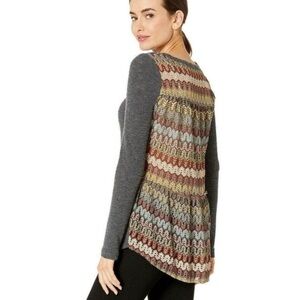NWT Multicolor Crochet Back on Waffle Knit Long Sleeve Thermal Top
